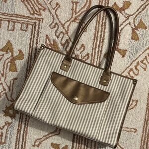 🤎 BOOTS & BAGS Leather Striped Brown and Cream Tote Bag